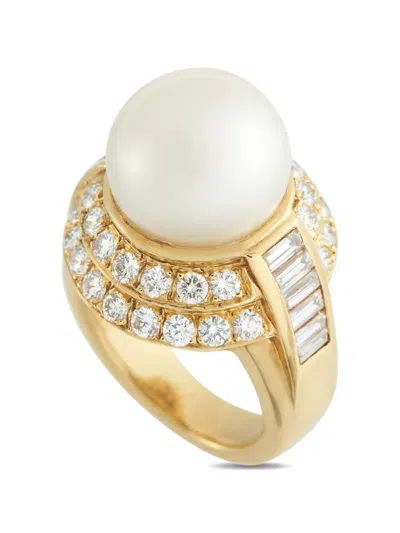 Pre-owned Lb Exclusive Pearl And Diamond Ring In Gold