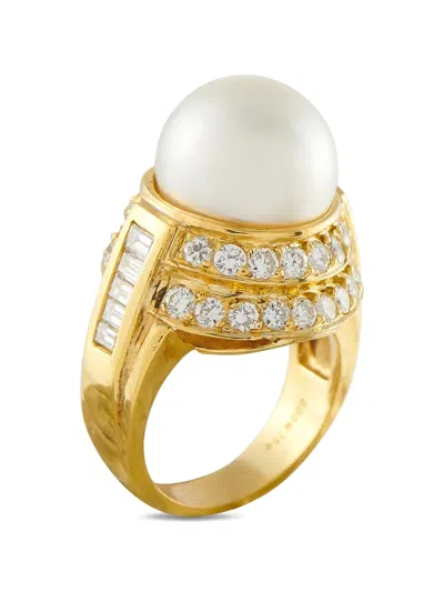 Pre-owned Lb Exclusive Pearl And Diamond Ring In Gold