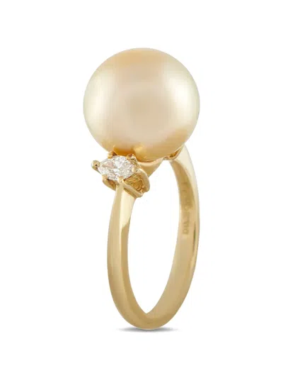 Pre-owned Lb Exclusive Pearl And Diamond Ring In Gold