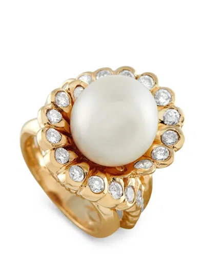 Pre-owned Lb Exclusive Pearl And Diamond Ring In Gold