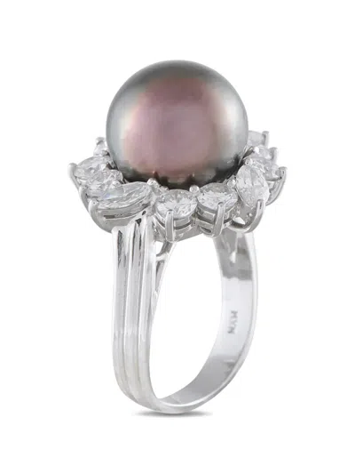 Pre-owned Lb Exclusive Pearl And Diamond Ring In Silver