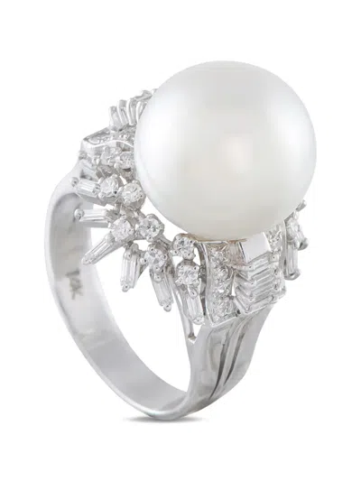 Pre-owned Lb Exclusive Pearl And Diamond Ring In Silver