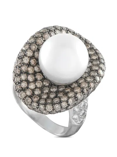Pre-owned Lb Exclusive Pearl And Diamond Ring In Silver