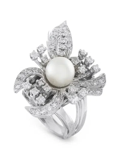 Pre-owned Lb Exclusive Pearl And Diamond Ring In Silver