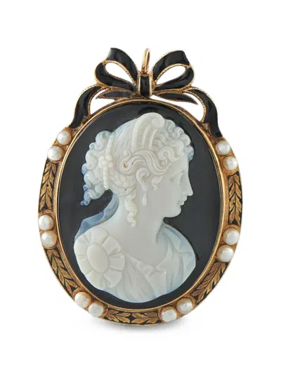 Pre-owned Lb Exclusive Pearl And Enamel Cameo Brooch In Gold