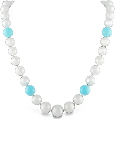 Pre-owned Lb Exclusive Pearl And Turquoise Necklace In White