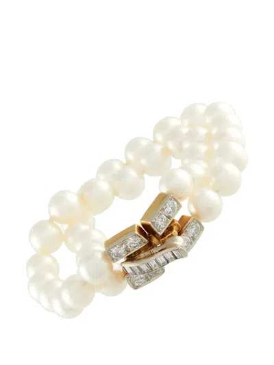 Pre-owned Lb Exclusive Pearl Diamond 18k Yellow Gold Bracelet