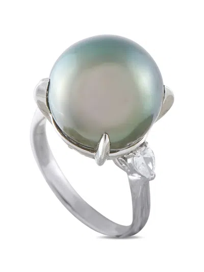 Pre-owned Lb Exclusive Pearl Diamond Ring In Silver