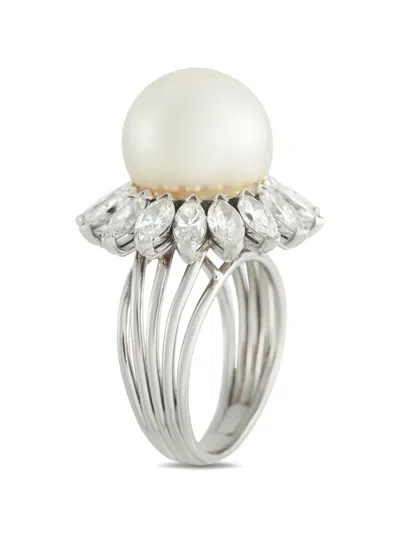 Pre-owned Lb Exclusive Pearl-embellishment Ring In Silver