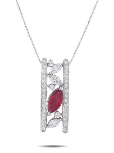 Pre-owned Lb Exclusive Pendant Diamond And Ruby Necklace In Silver