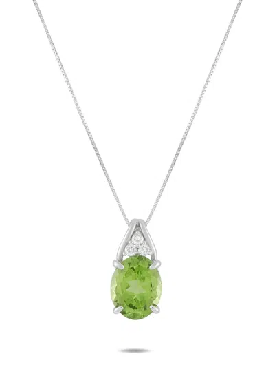 Pre-owned Lb Exclusive Peridot And Diamond Necklace In Silver