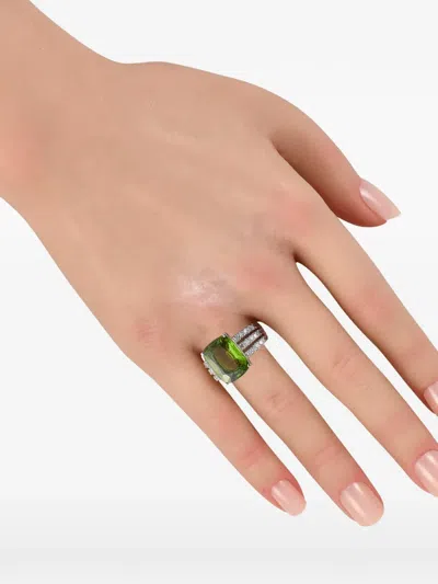 Pre-owned Lb Exclusive Peridot And Diamond Ring In Silver