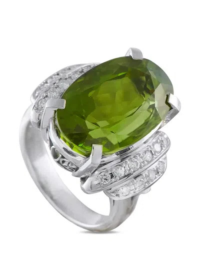 Pre-owned Lb Exclusive Peridot And Diamond Ring In Silver