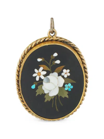 Pre-owned Lb Exclusive Pietra Dura Floral Brooch In Gold