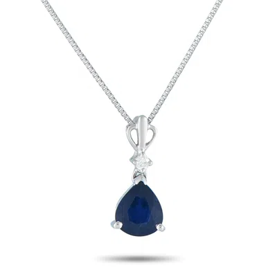 Lb Exclusive Platinum 0.03ct Diamond And Sapphire Pendant Necklace Mf36-082125 In Metallic