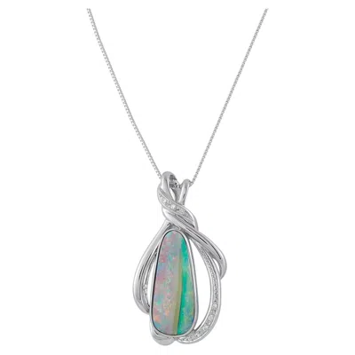 Pre-owned Lb Exclusive Platinum 0.06ct Diamond And Opal Pendant Necklace Mf01-062326 In Multiple