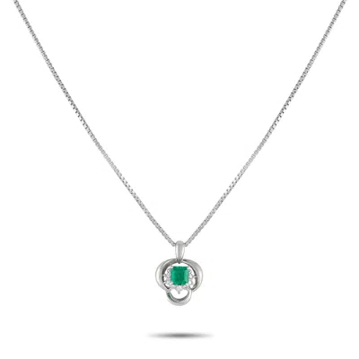 Lb Exclusive Platinum 0.07ct Diamond And Emerald Necklace Mf43-061625 In White
