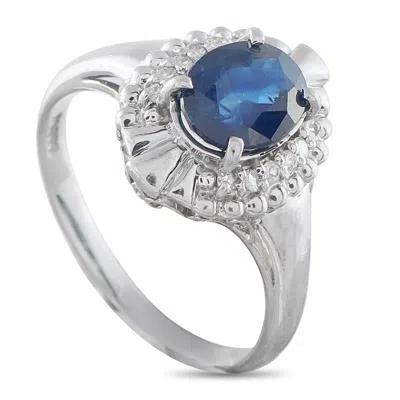Lb Exclusive Platinum 0.08 Ct Diamond And 1.55 Ct Sapphire Ring Mf02-010225 In Silver