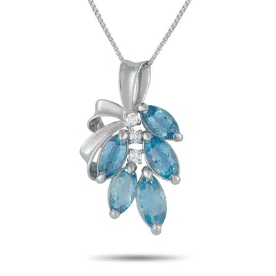 Lb Exclusive Platinum 0.08ct Diamond And Aquamarine Necklace Mf08-101525 In Multi