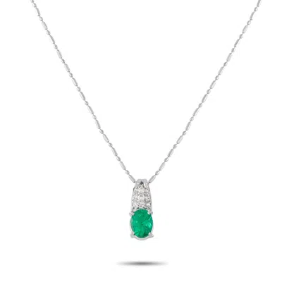 Lb Exclusive Platinum 0.08ct Diamond And Emerald Pendant Necklace Mf08-041426 In Burgundy