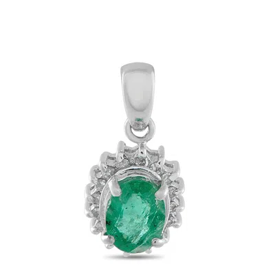 Lb Exclusive Platinum 0.09ct Diamond And Emerald Pendant Mf21-010626 In Silver