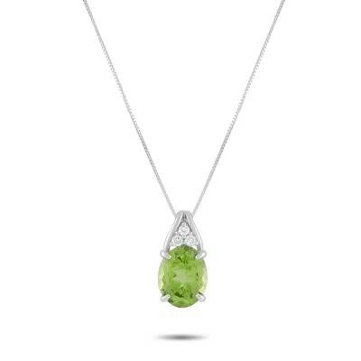 Lb Exclusive Platinum 0.09ct Diamond And Peridot Pendant Necklace Mf09-041326 In Metallic