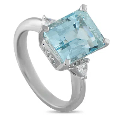 Lb Exclusive Platinum 0.10ct Diamond And Aquamarine Ring #5352 In Silver