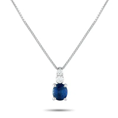 Lb Exclusive Platinum 0.10ct Diamond And Sapphire Pendant Necklace Mf13-082225 In Silver