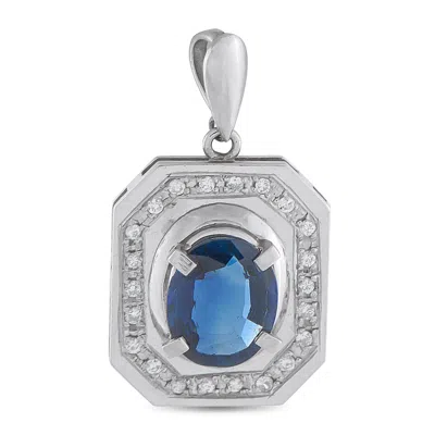 Lb Exclusive Platinum 0.11 Ct Diamond And 1.72 Ct Sapphire Oval-octagon Pendant Mf08-010626 In Metallic