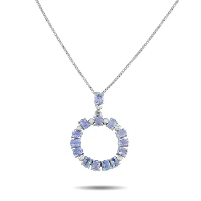 Lb Exclusive Platinum 0.11ct Diamond And Tanzanite Necklace Mf72-101525 In Silver