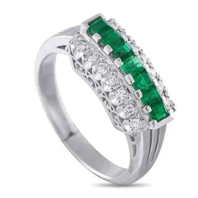 Lb Exclusive Platinum 0.13ct Diamond And Emerald Ring Mf52-101625 In White