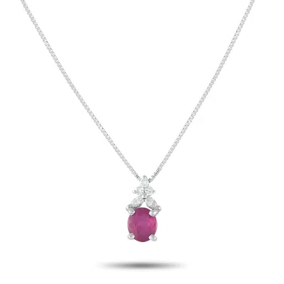Lb Exclusive Platinum 0.14ct Diamond And Ruby Pendant Necklace Mf31-082025 In Metallic