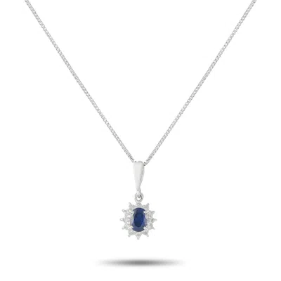 Lb Exclusive Platinum 0.15ct Diamond And Sapphire Pendant Necklace Mf22-041326 In White