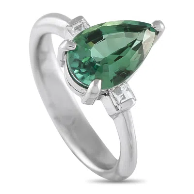 Lb Exclusive Platinum 0.16 Ct Diamond And 2.55 Ct Pear Tourmaline Ring Mf16-073125 In Metallic