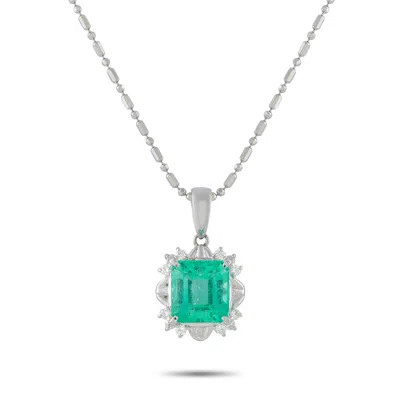 Lb Exclusive Platinum 0.16ct Diamond And Emerald Pendant Necklace Mf256-041426 In Silver