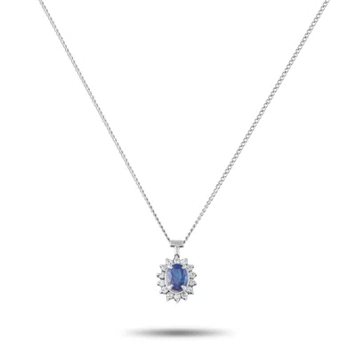 Lb Exclusive Platinum 0.16ct Diamond And Sapphire Pendant Necklace Mf27-041326 In Blue