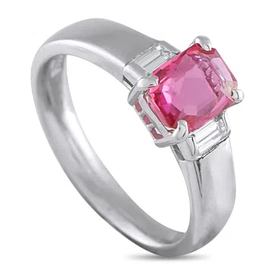 Lb Exclusive Platinum 0.17 Ct Diamond And 1.45 Ct Ruby Three Stone Ring Mf14-101725 In Metallic