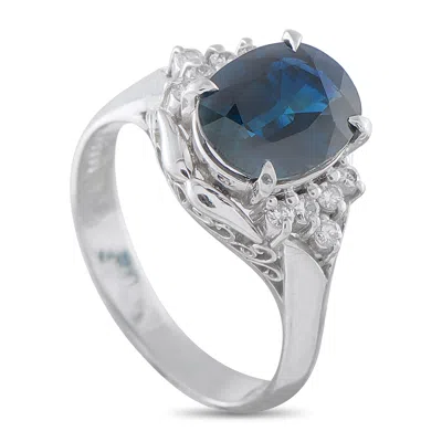 Lb Exclusive Platinum 0.17 Ct Diamond And 2.65 Ct Sapphire Ring Mf21-010226 In Silver