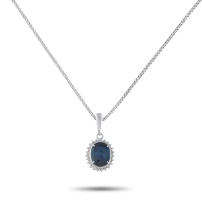 Lb Exclusive Platinum 0.17ct Diamond And Sapphire Pendant Necklace Mf03-041426 In Silver