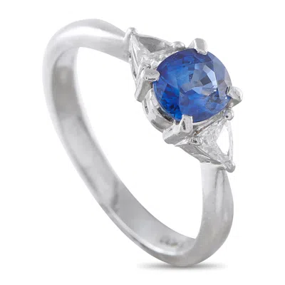 Lb Exclusive Platinum 0.17ct Diamond And Sapphire Ring Mf12-041426 In Silver