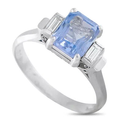 Lb Exclusive Platinum 0.18 Ct Diamond And 2.05 Ct Sapphire Ring Mf68-101625 In Metallic