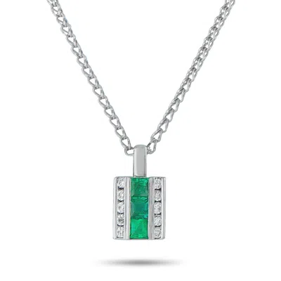 Lb Exclusive Platinum 0.18ct Diamond And Emerald Pendant Necklace Mf13-110525 In Silver