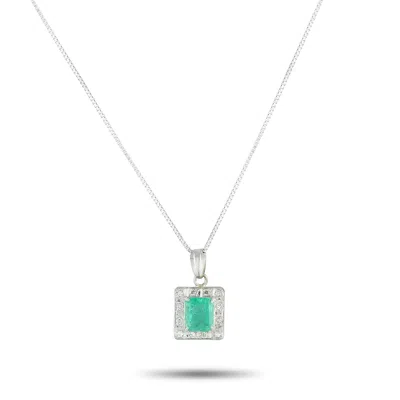 Lb Exclusive Platinum 0.18ct Diamond And Emerald Pendant Necklace Mf30-082125 In Green