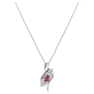 Pre-owned Lb Exclusive Platinum 0.18ct Diamond And Ruby Pendant Necklace In Multi