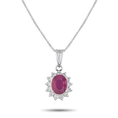 Lb Exclusive Platinum 0.19 Ct Diamond And 0.80 Ct Ruby Oval Sunburst Pendant Necklace Mf05-082225 In White