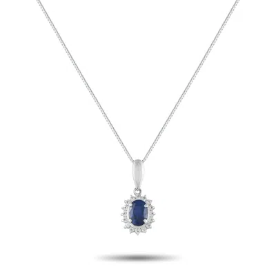 Lb Exclusive Platinum 0.19 Ct Diamond And 0.88 Ct Sapphire Pendant Necklace Mf05-061625 In White