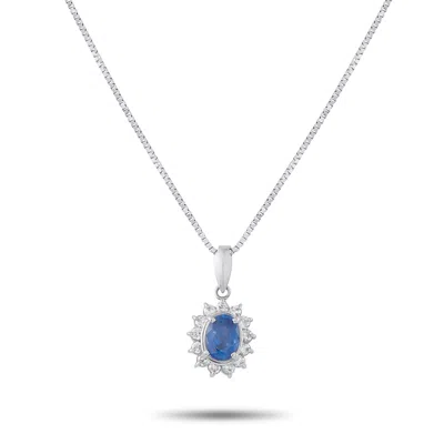 Lb Exclusive Platinum 0.19ct Diamond And Sapphire Pendant Necklace Mf32-041426 In Blue