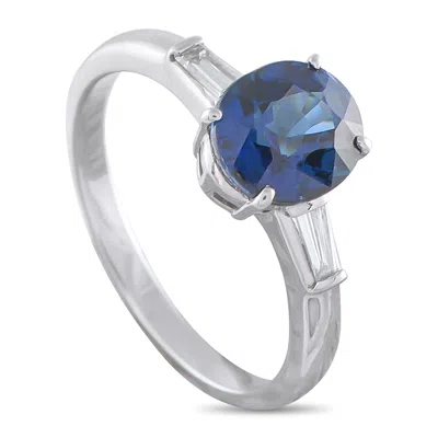 Lb Exclusive Platinum 0.19ct Diamond And Sapphire Ring #5337 In Metallic