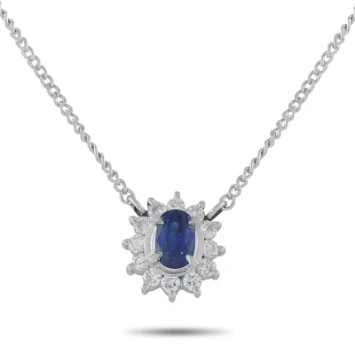 Lb Exclusive Platinum 0.20 Ct Diamond And 0.45 Ct Sapphire Necklace Mf05-010226 In Metallic