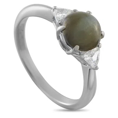 Lb Exclusive Platinum 0.20ct Diamond And Cats Eye Ring Mf14-122925 In Metallic